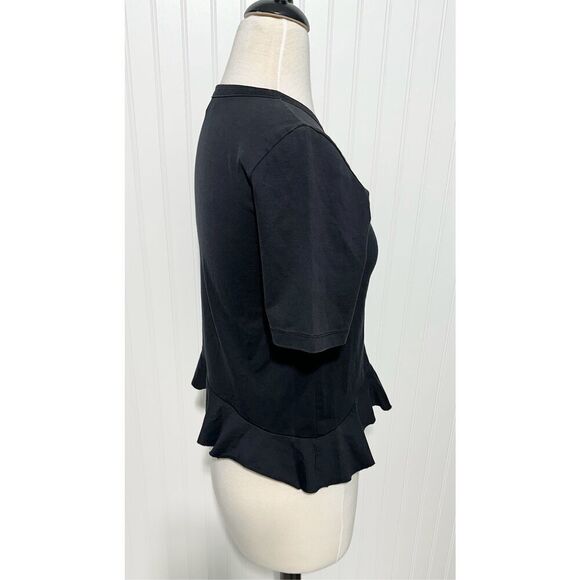 Sandro Paris Women's Asymmetric Peplum Floral Patch Embroidered Tee Black Size 4 - Picture 4 of 15